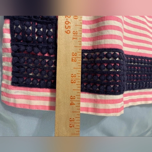 Sail To Sable Pink & white Sleeveless Classic Tunic Dress with Navy Embroidery. - Picture 8 of 9